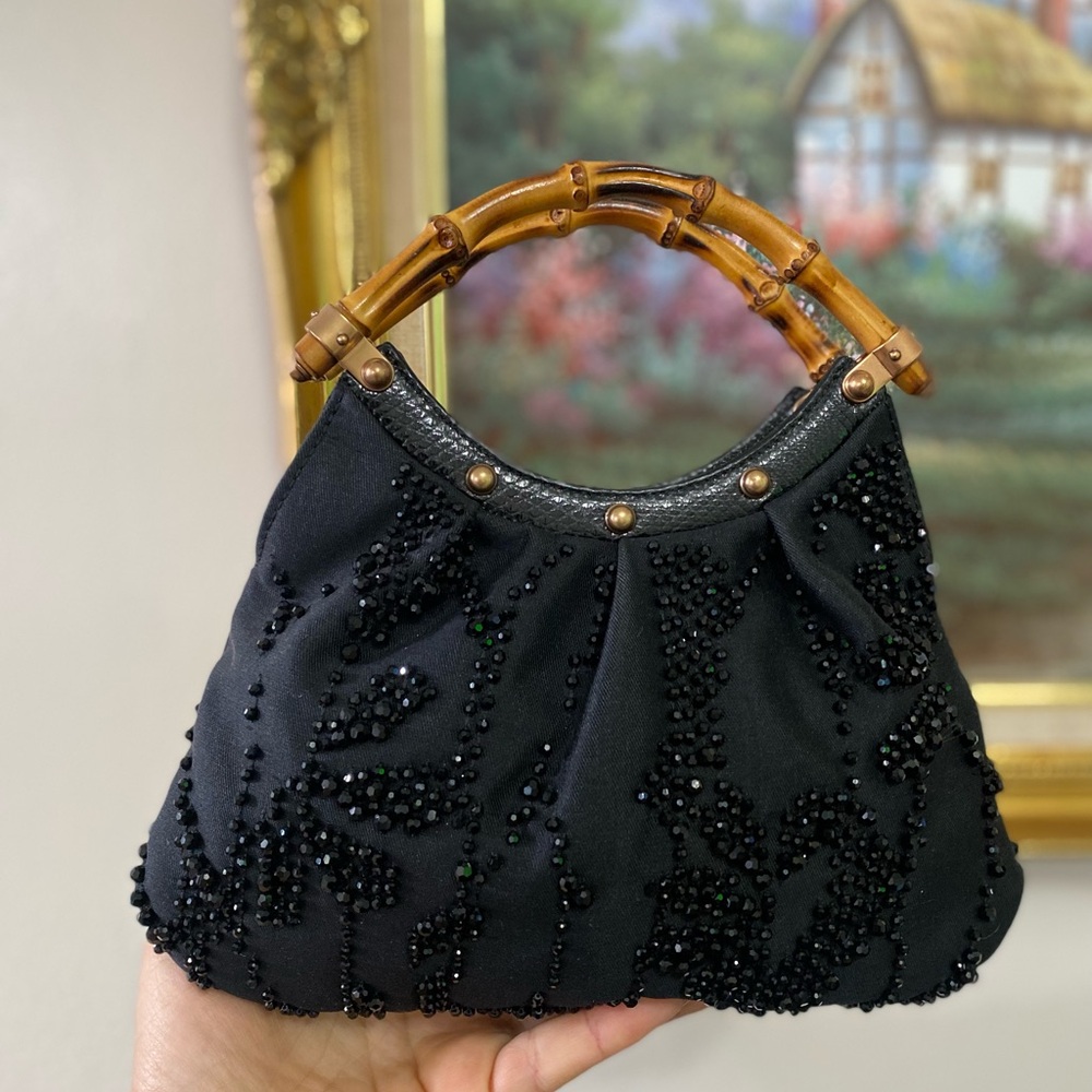 GUCCI  black beaded Handle Bamboo evening bag - Picture 2 of 9